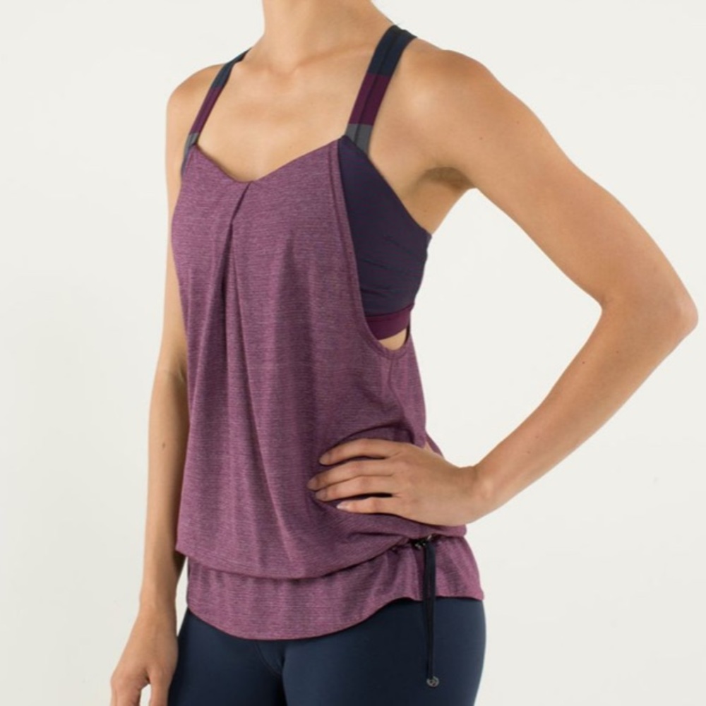 Lululemon Rest Less Tank Heather Plum Stripe